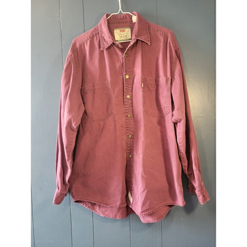 Vintage Levis Button Up Shirt Adult L Metal Buttons Collar Workwear 90s Cowboy